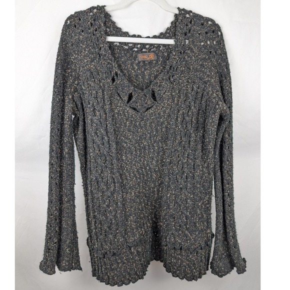 Tivoli Sweaters - Tivoli Whimsigoth Crochet Chunky Knit Wool Sweater Size L Black Grunge Witchy